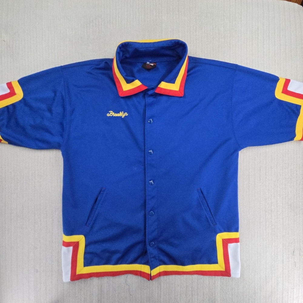 Brooklyn Xpress Jacket Mens XL Blue Short Sleeve Snap Front Varsity Streetwear